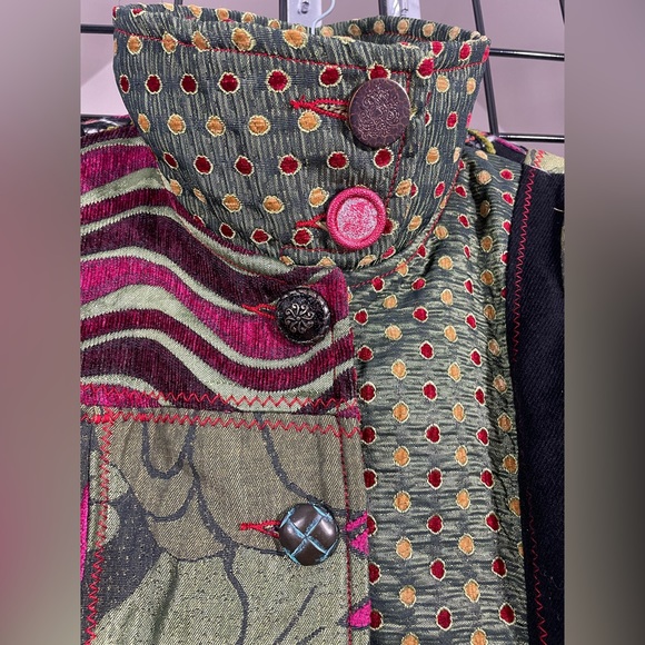 Vintage lulu h floral iridescent green unique coat button down size m - Picture 16 of 16